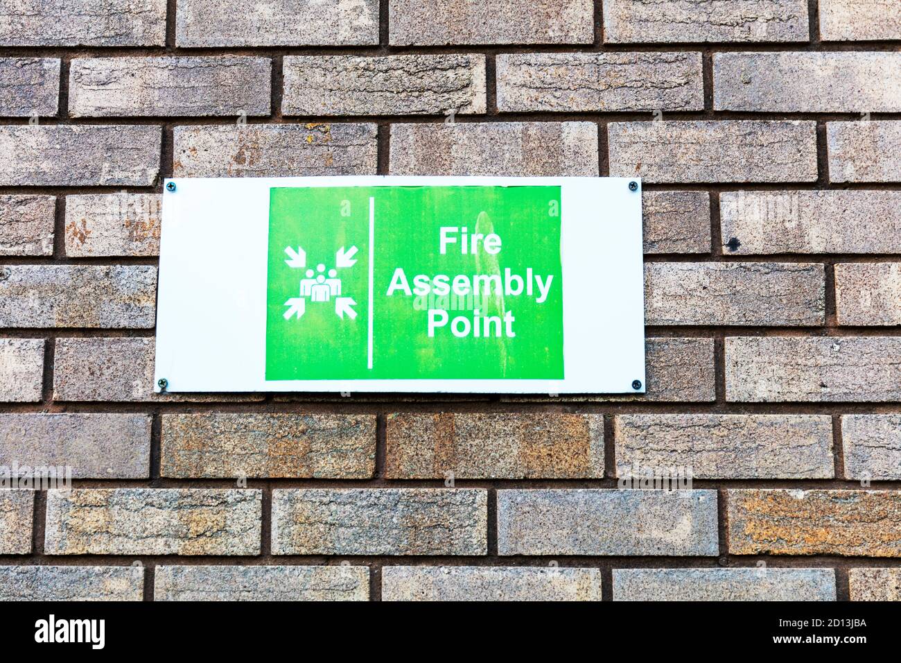 Fire assembly point sign, Fire assembly point, sign, signs, staff can assemble safely, assemble near sign, fire sign, assembly point, assembly points Stock Photo