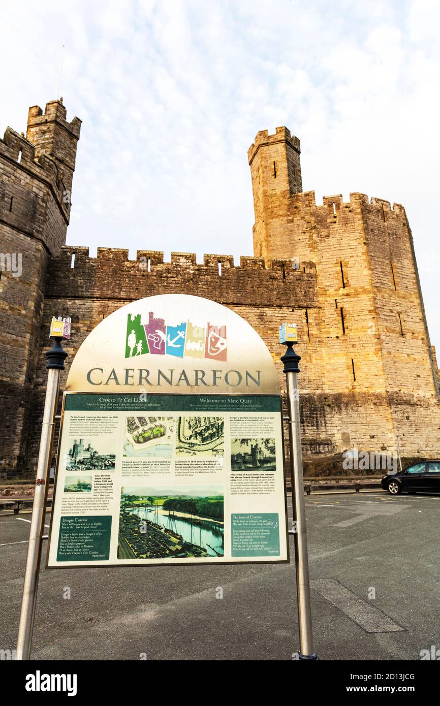 Caernarfon Castle, Caernarfon Castle panorama, Caernarfon, Castle, castles, North Wales,  Caernarfon Castle Wales, Wales, Caernarfon Caernarfon sign, Stock Photo