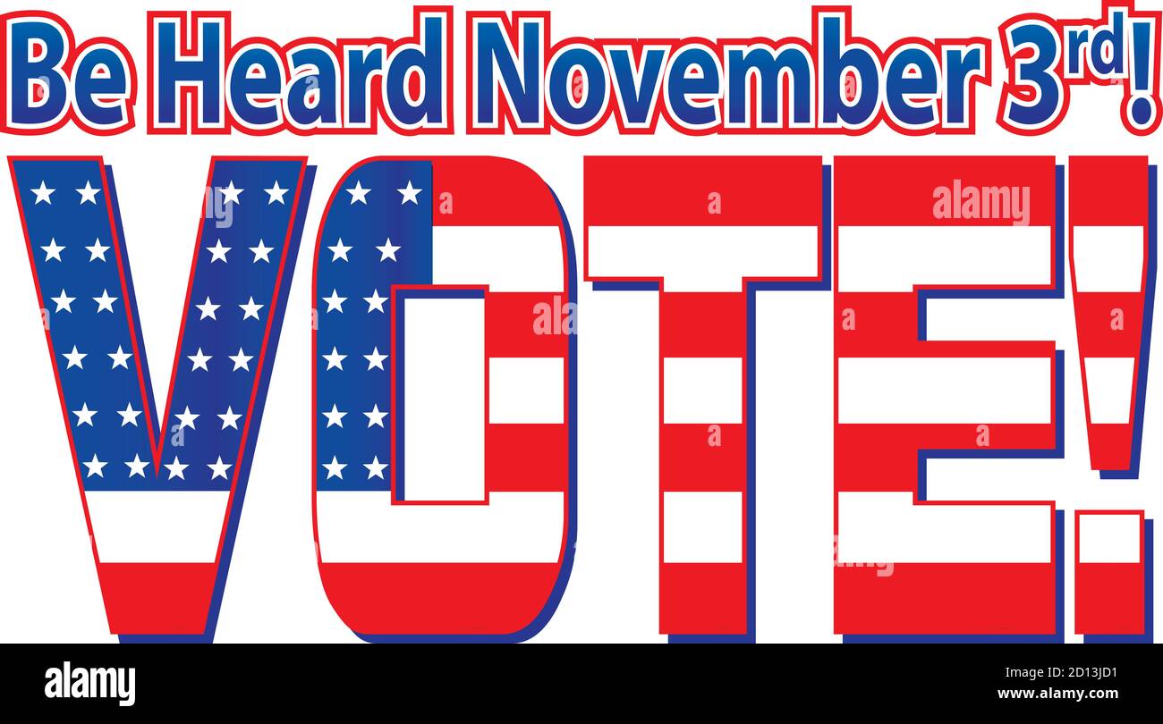 VOTE Be Heard Banner with American Flag inside letters Stock Photo