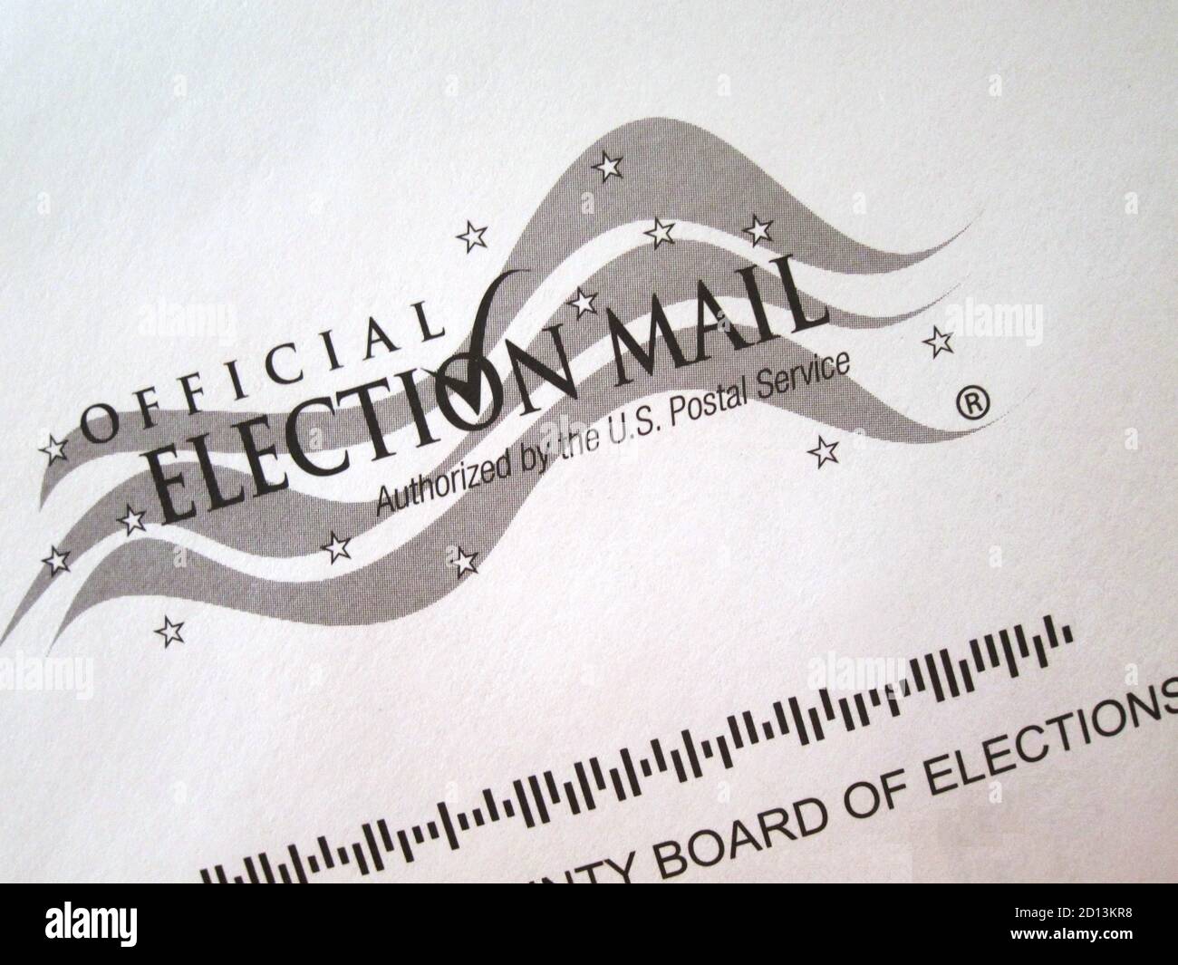 Close up of official election envelope for absentee ballots in New York State. Concept for American 2020 election, mail in voting, voting during Covid Stock Photo