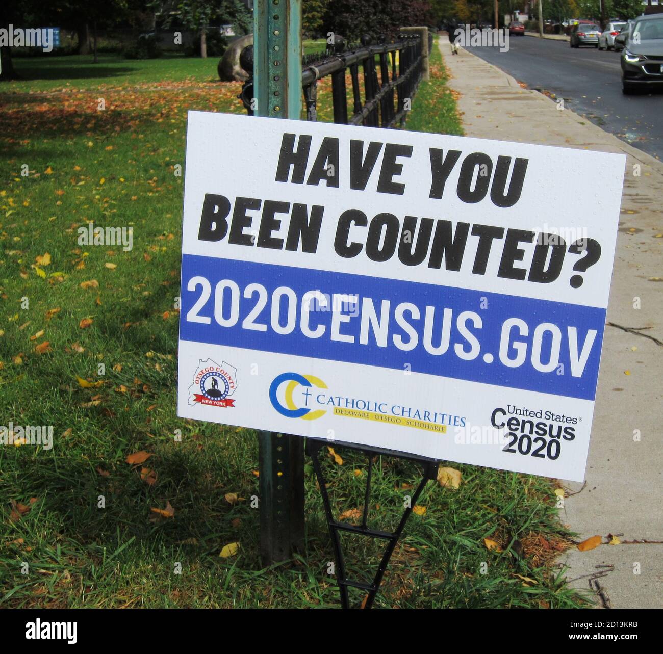 A standalone lawn sign for the 2020 Census in America asks 'Have You Been Counted?' The enumeration takes place every 10 years in the United States. Stock Photo