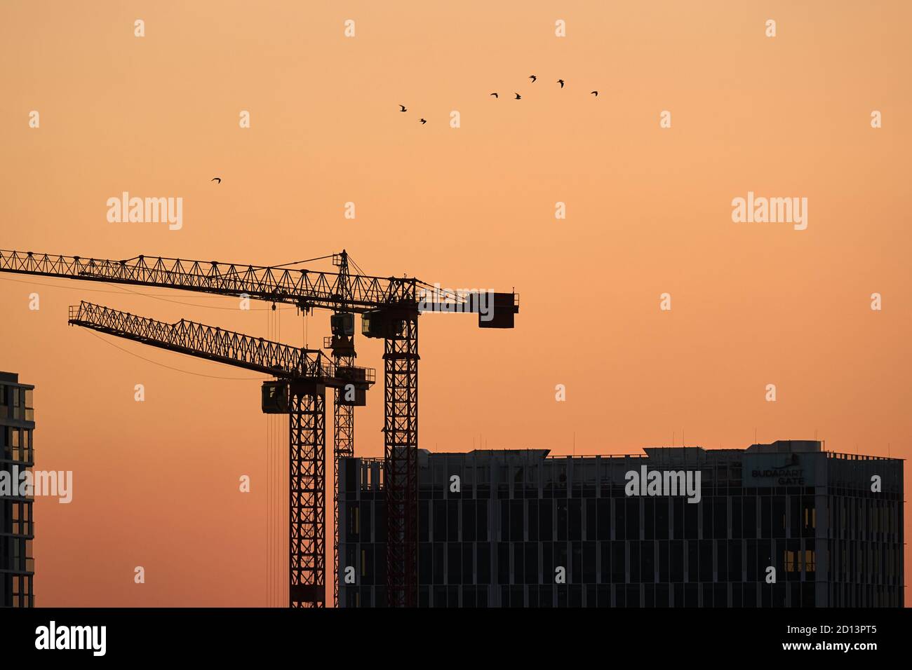 Tall Construction Cranes Stock Photo