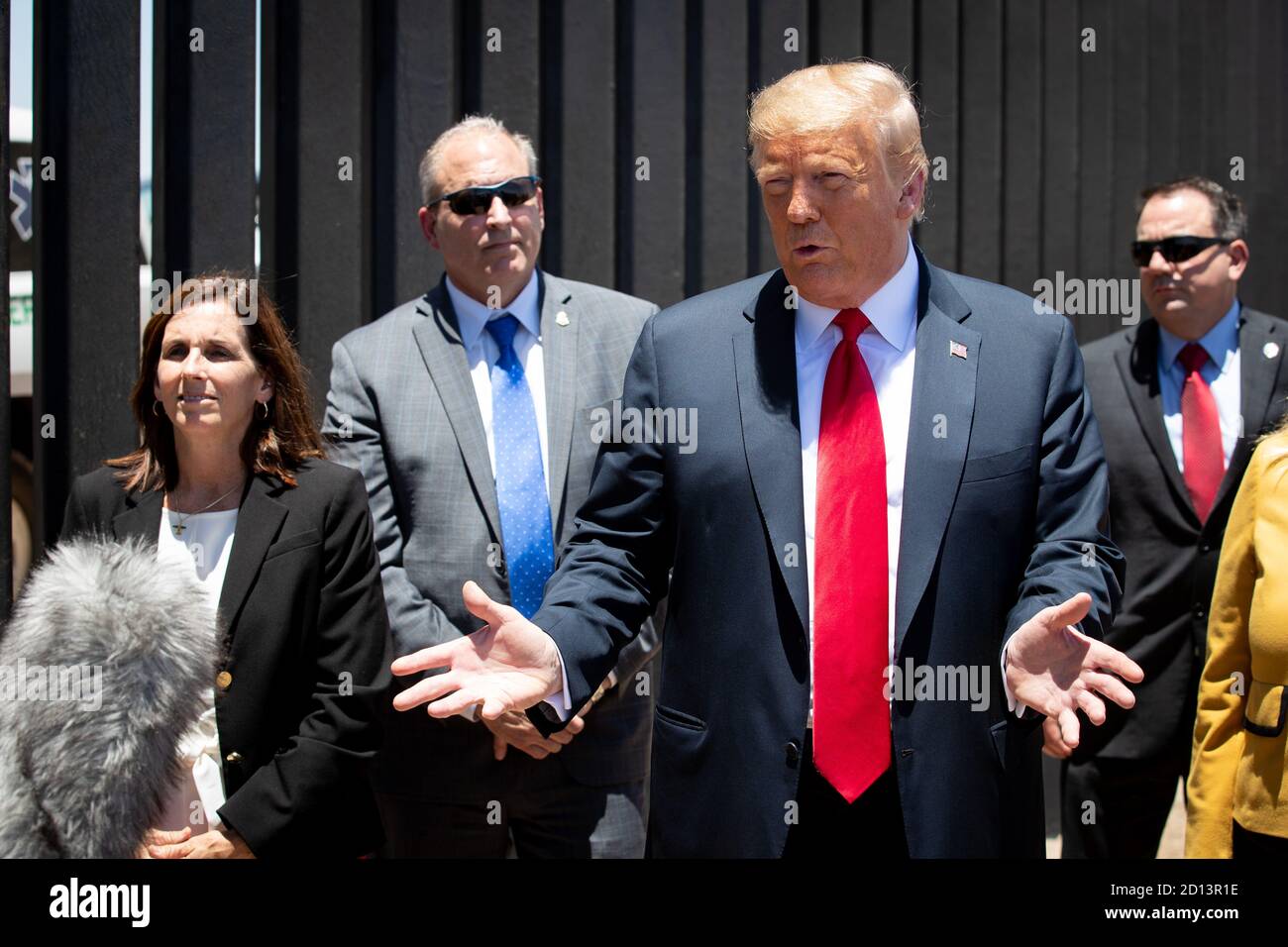 President Donald Trump, along with Acting Secretary Chad Wolf and Acting Commissioner Mark Morgan, visited the border wall in Yuma, Arizona on June 23, 2020. The visit marked the completion of 200 miles of new border wall constructed along the southwest border. Stock Photo