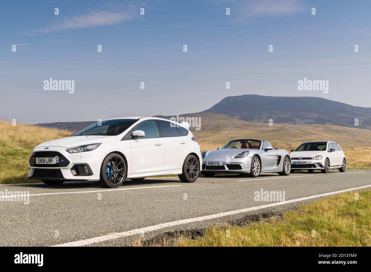 VW Golf Clubsport, Porsche Boxster S, Ford Focus RS during the road