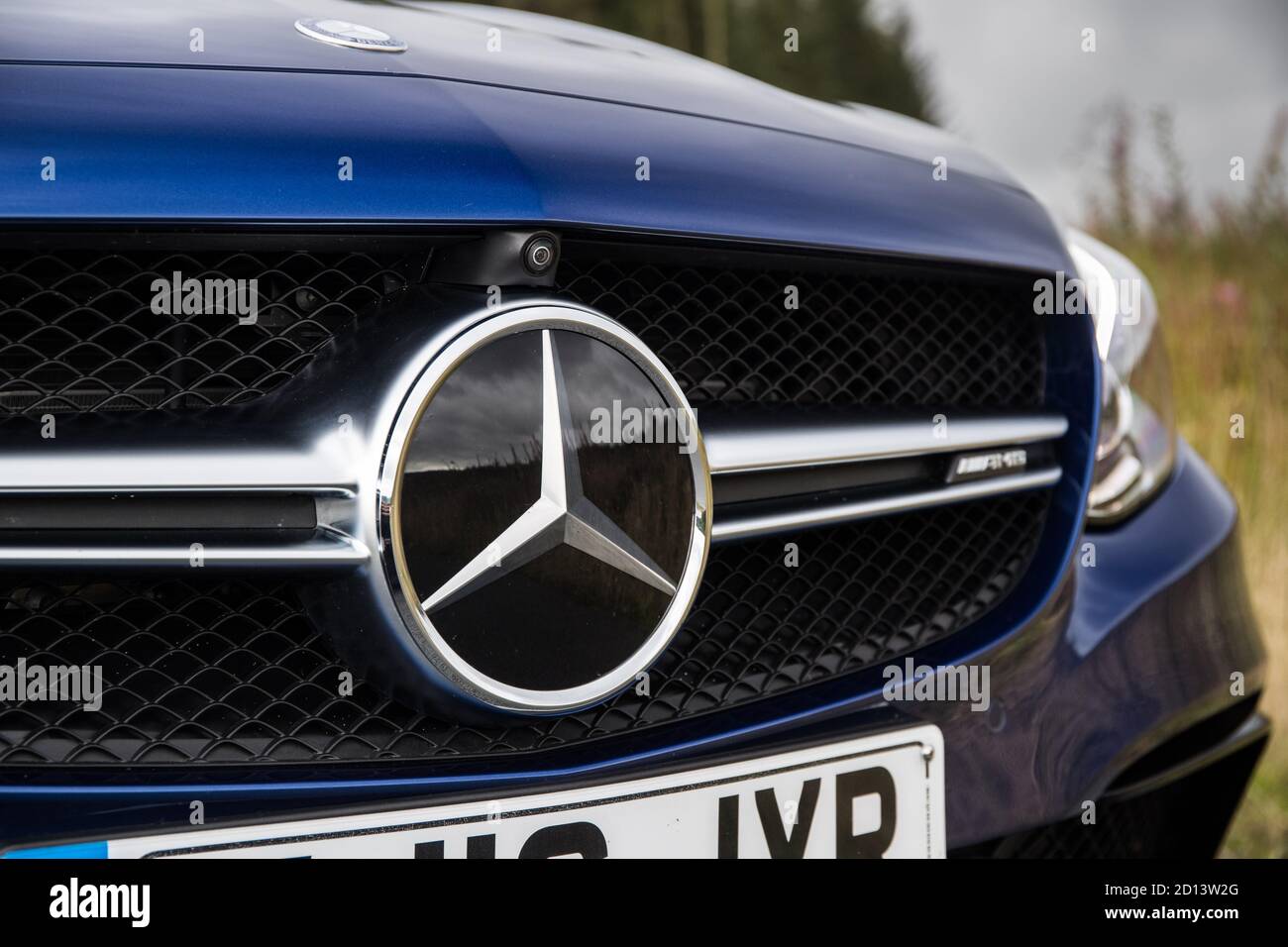 Mercedes C63 AMG during the road test of the year. Stock Photo