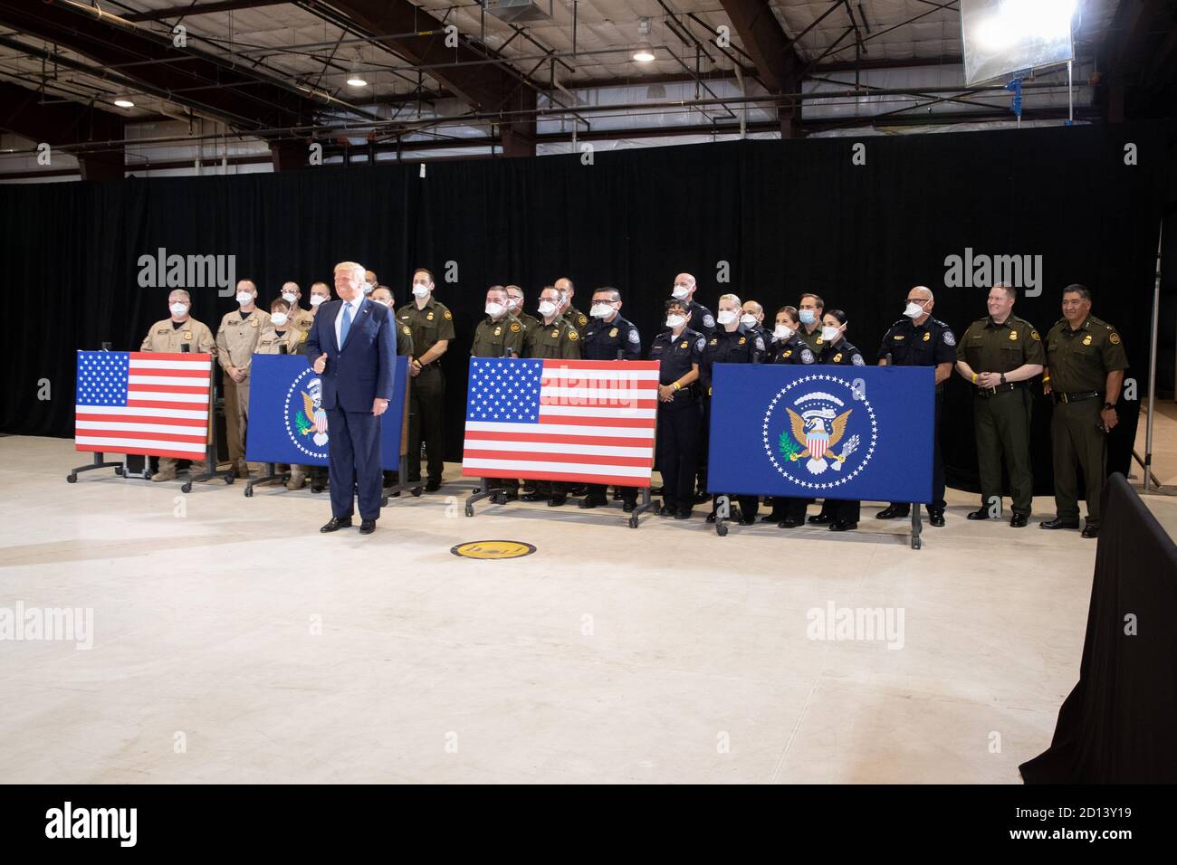 On Tuesday, August 18th, 2020, President Donald Trump, Acting DHS Secretary Chad Wolf,  Acting CBP Commissioner Mark Morgan, and U.S. Border Patrol Deputy Chief Raul Ortiz announce the progress of the border wall system at a press event in Yuma, Arizona Stock Photo