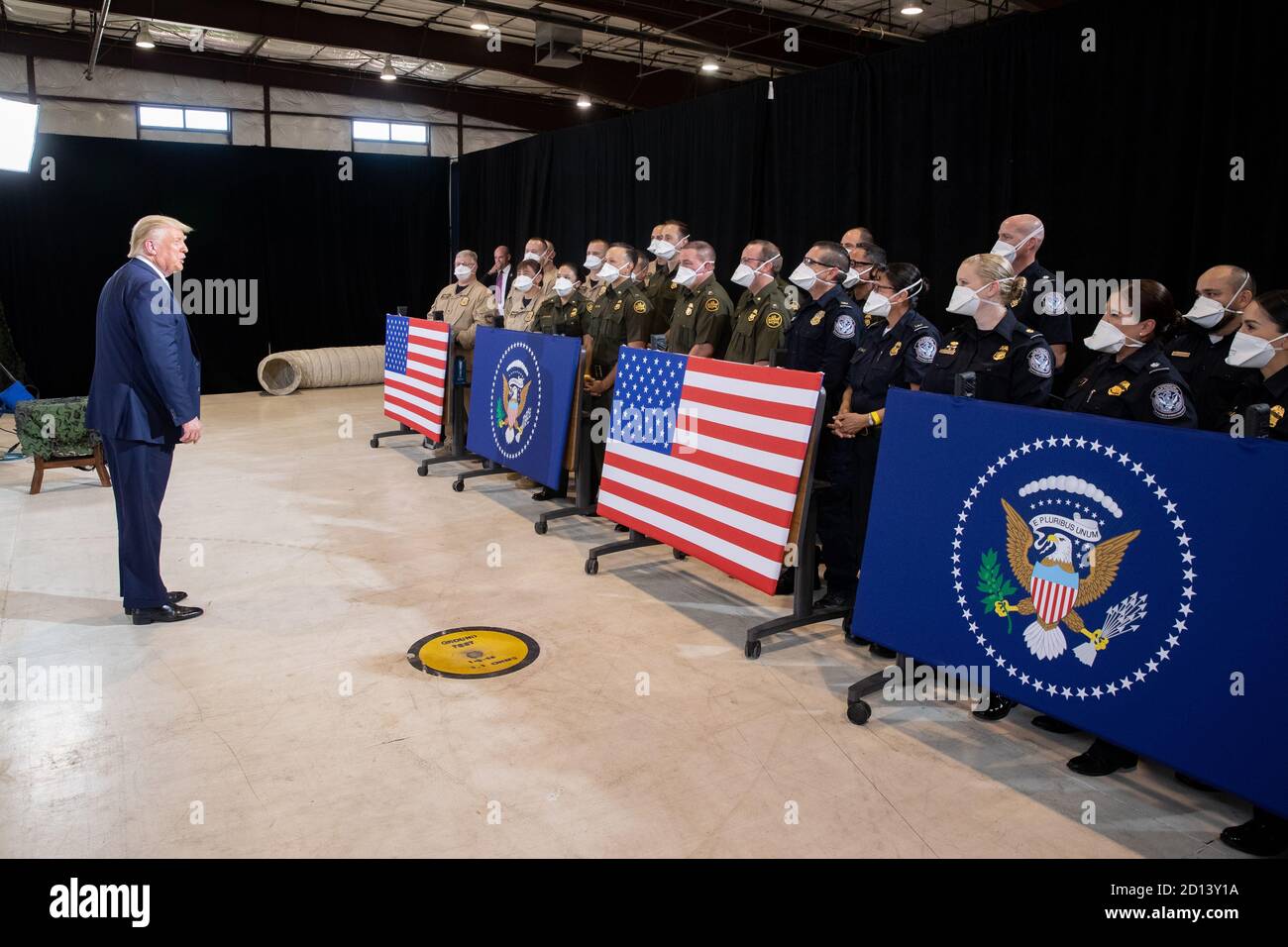 On Tuesday, August 18th, 2020, President Donald Trump, Acting DHS Secretary Chad Wolf,  Acting CBP Commissioner Mark Morgan, and U.S. Border Patrol Deputy Chief Raul Ortiz announce the progress of the border wall system at a press event in Yuma, Arizona Stock Photo