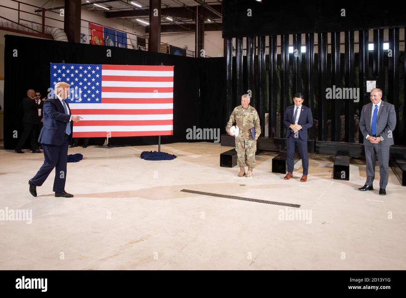 On Tuesday, August 18th, 2020, President Donald Trump, Acting DHS Secretary Chad Wolf,  Acting CBP Commissioner Mark Morgan, and U.S. Border Patrol Deputy Chief Raul Ortiz announce the progress of the border wall system at a press event in Yuma, Arizona Stock Photo