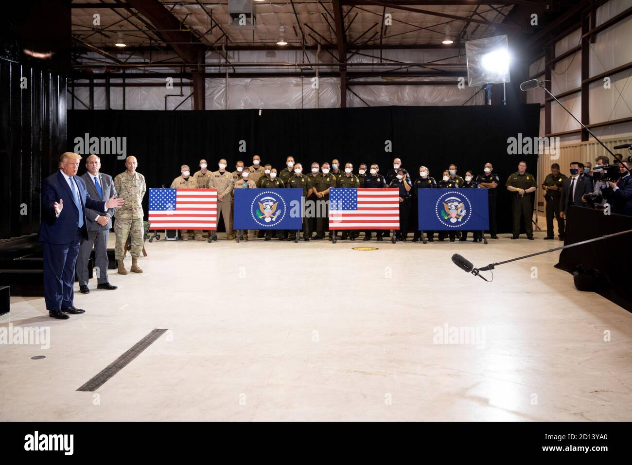 On Tuesday, August 18th, 2020, President Donald Trump, Acting DHS Secretary Chad Wolf,  Acting CBP Commissioner Mark Morgan, and U.S. Border Patrol Deputy Chief Raul Ortiz announce the progress of the border wall system at a press event in Yuma, Arizona Stock Photo