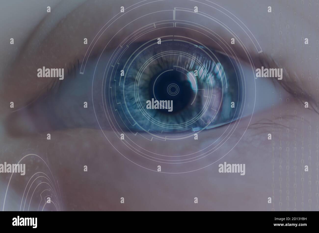 Eye with hi technology hud and data stream  ,concept of spyware or malware. Stock Photo