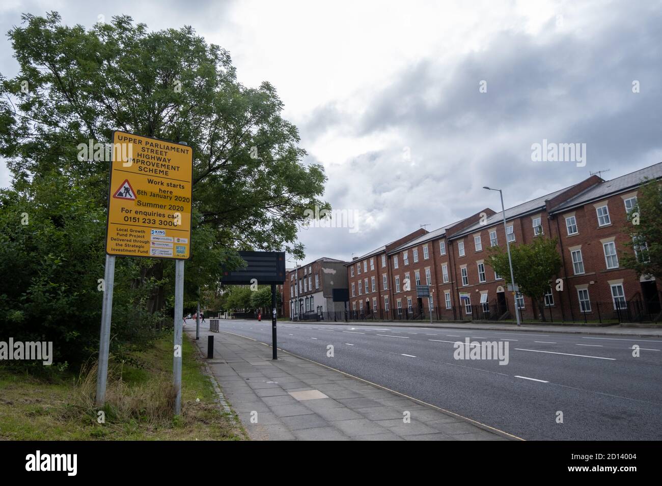 Highway Improvement Scheme sign Upper Parliament Street Liverpool July 2020 Stock Photo