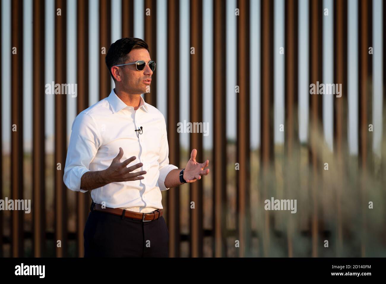 Acting Department of Homeland Security Secretary Chad Wolf is interviewed by the media at the U.S. - Mexico border wall in El Paso, Texas, August 26, 2020. CBP Stock Photo