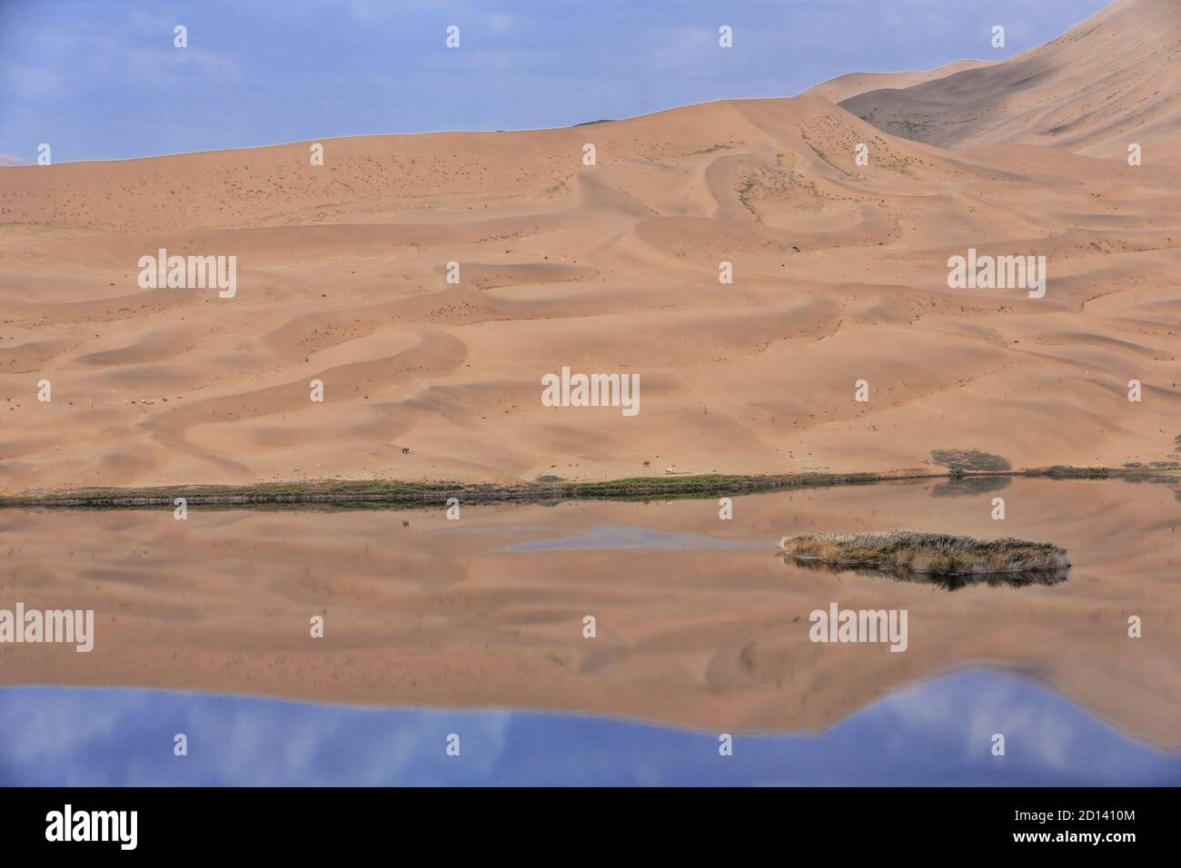 Lake Zhalate among sand dunes-Badain Jaran Desert. Alxa Plateau-Inner Mongolia-China-1077 Stock Photo