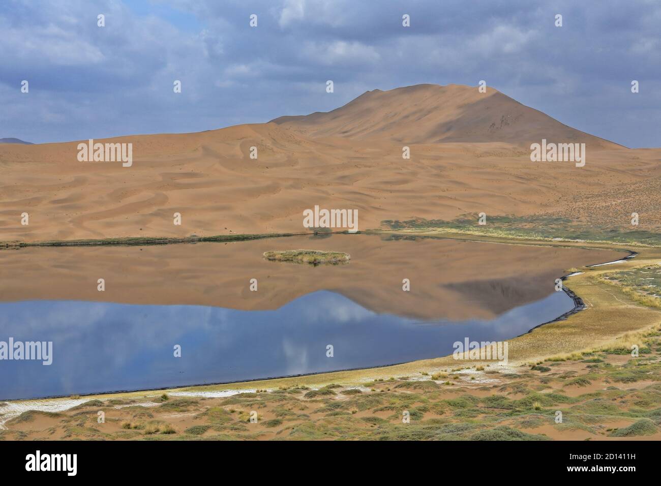 Lake Zhalate among sand dunes-Badain Jaran Desert. Alxa Plateau-Inner Mongolia-China-1078 Stock Photo