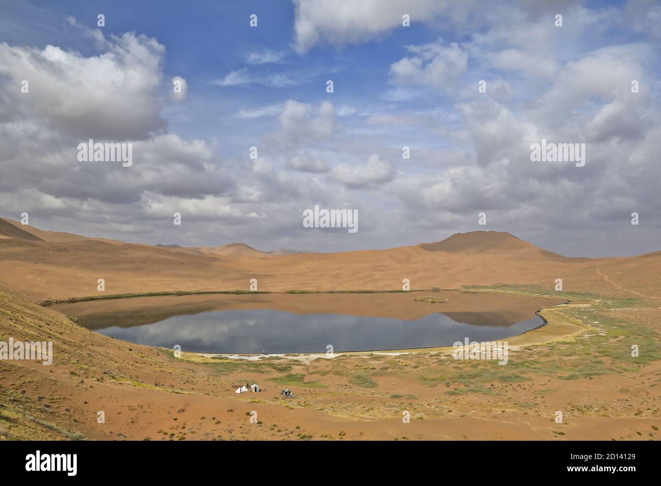 Lake Zhalate among sand dunes-Badain Jaran Desert. Alxa Plateau-Inner Mongolia-China-1079 Stock Photo