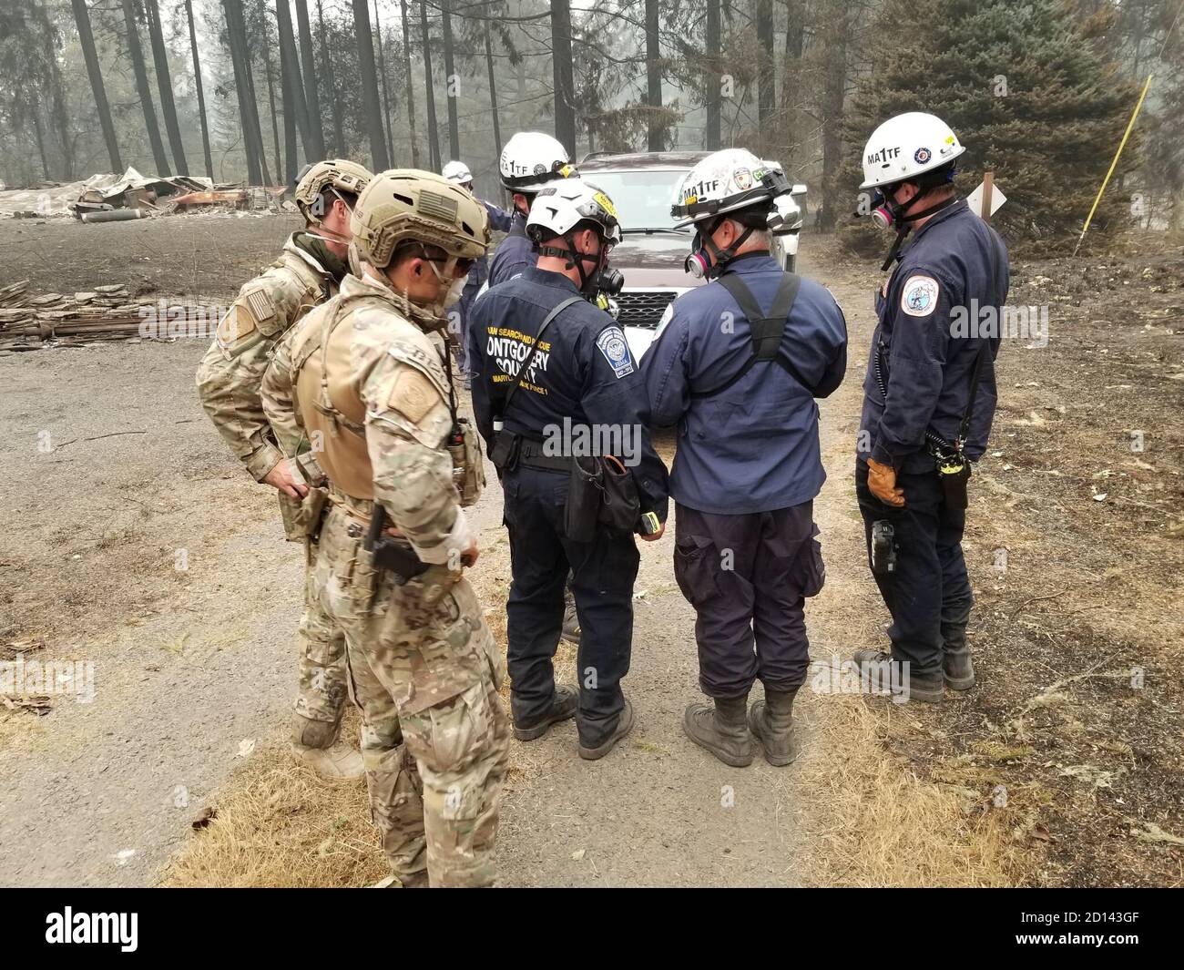 Personnel from U.S. Customs and Border Protection (CBP) work with state and federal partners in support of search and rescue efforts during the wild fires in Oregon, Sept. 17, 2020 Stock Photo