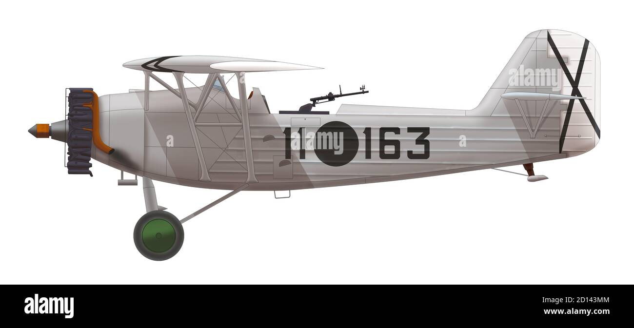 Heinkel He 46 (11○163) of the reconnaissance section of the Kampfgruppe 88 (Bomb Group 88), of the Legion Condor, end of 1936 Stock Photo