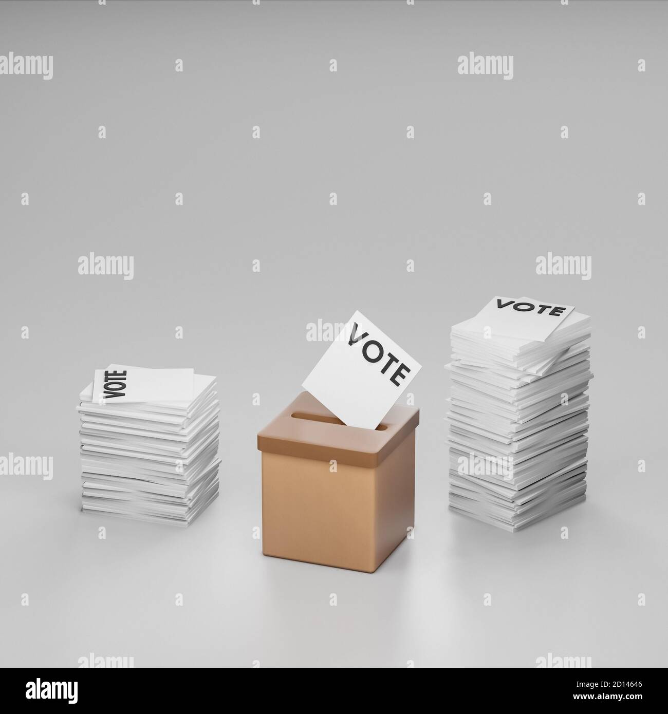 Ballot box vote, inserting voting paper, democratic general election, 3d illustration, cgi rendering, visualization, white background, copy space Stock Photo