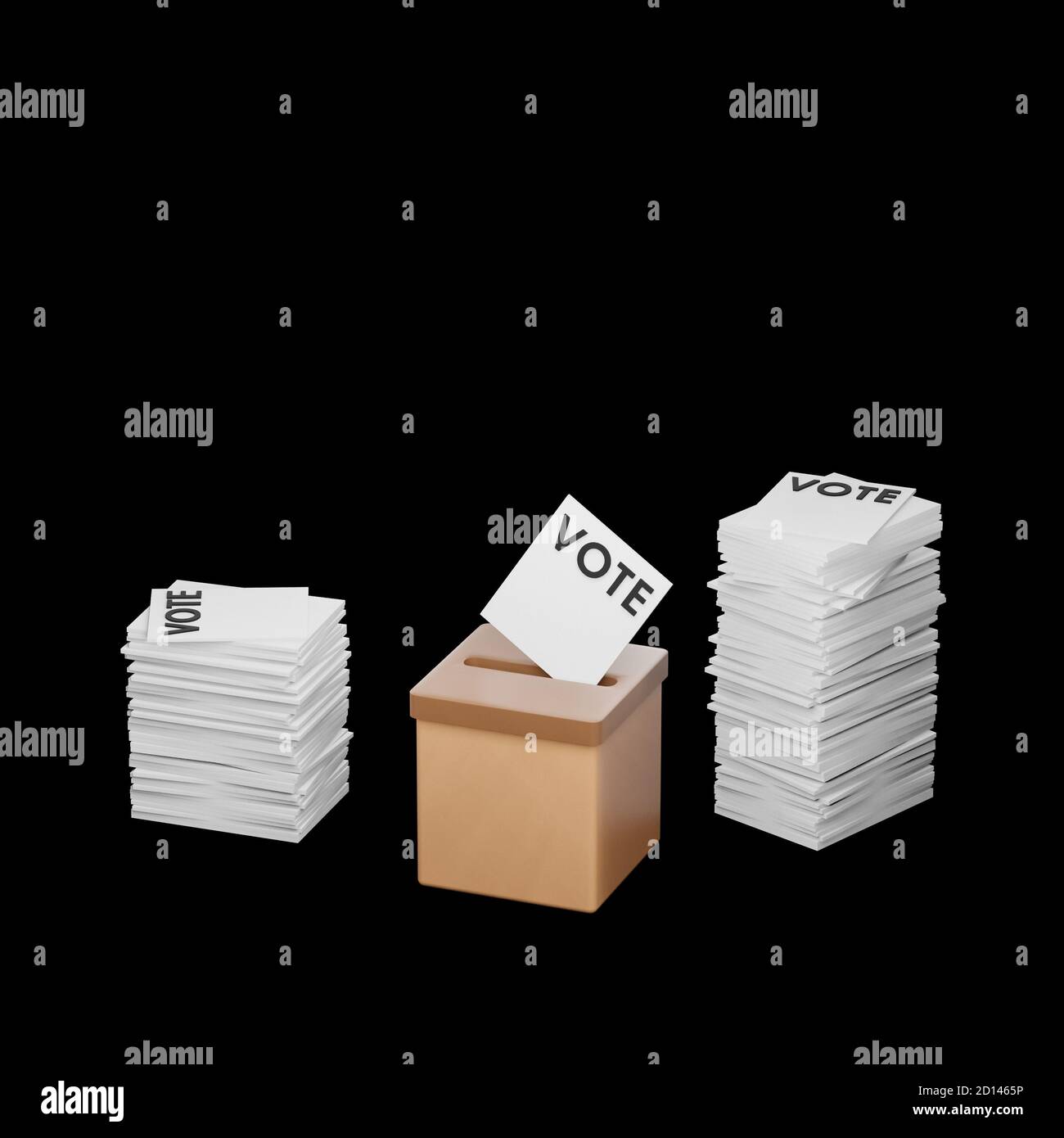 Ballot box, inserting voting paper, democratic general election, 3d illustration, cgi rendering, visualization, black background, copy space Stock Photo