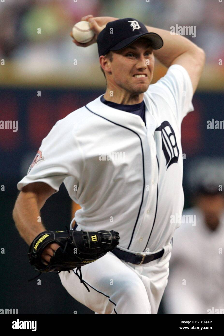Detroit Tigers starter pitcher Mike Maroth throws to the Toronto Blue Jays  in the third inning of their MLB game at Comerica Park in Detroit,  Michigan, August 19, 2005. Maroth gave up