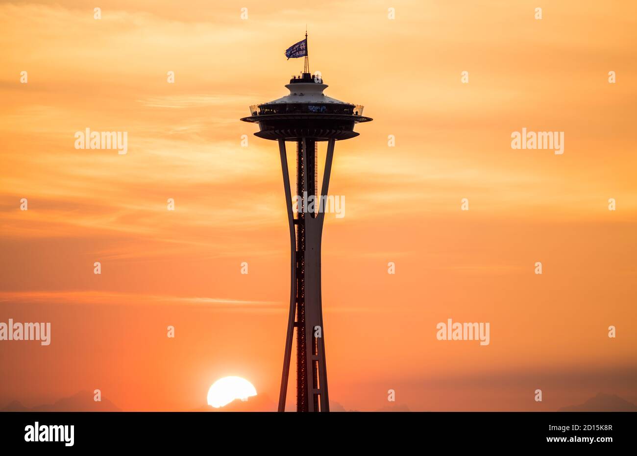 The Iconic Space Needle in Seattle, Washington, at sunset, with