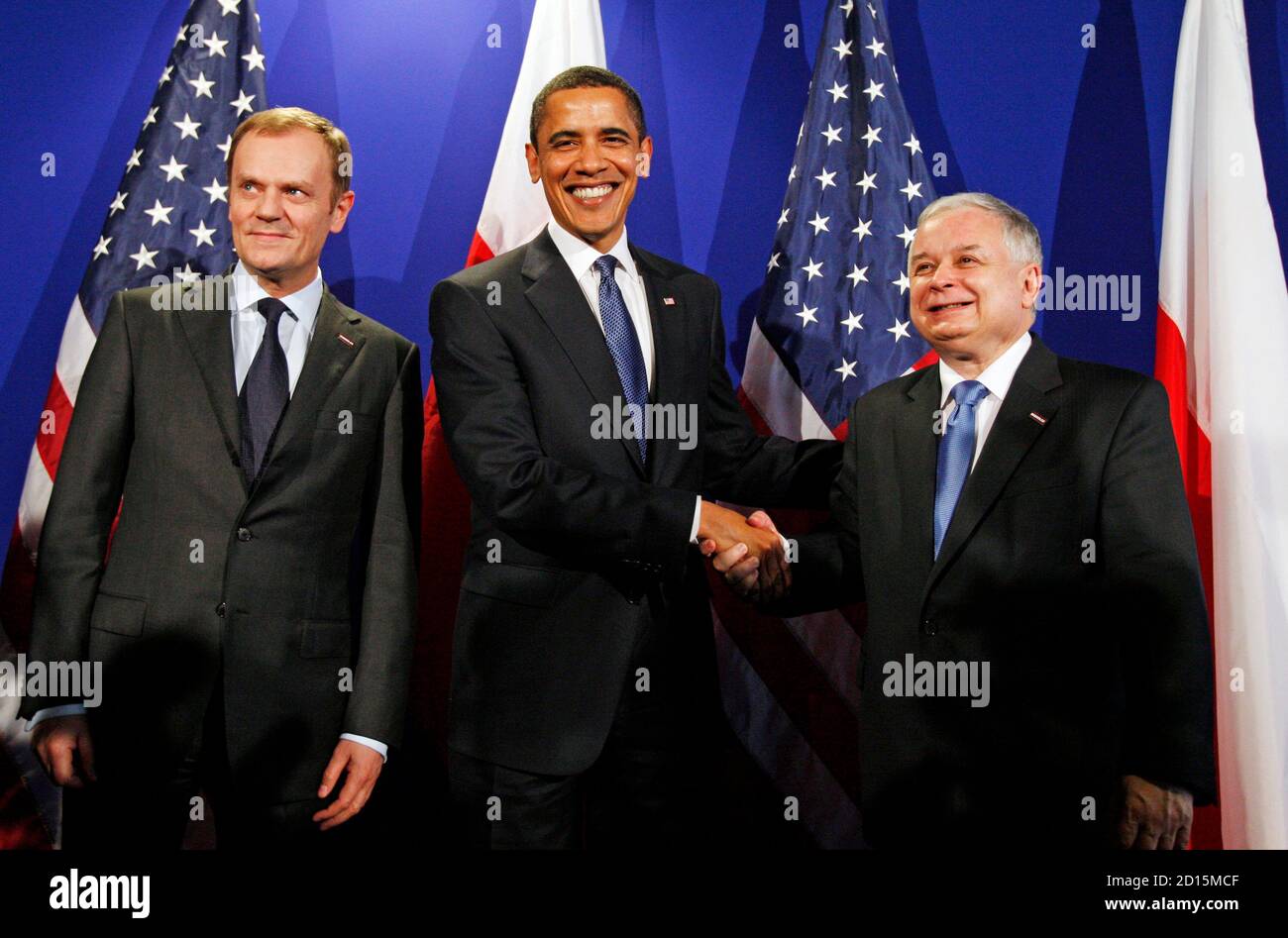 U S President Barack Obama C Meets With Poland S President Lech Kaczynski R And Poland S Prime Minister Donald Tusk At The E U Summit In Prague April 5 2009 Reuters Jim Young Czech Republic Politics