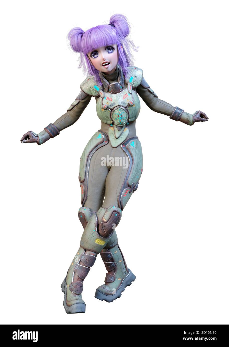 3D rendering of an anime teenager girl with purple hair in an astronaut  suit isolated on white background Stock Photo - Alamy