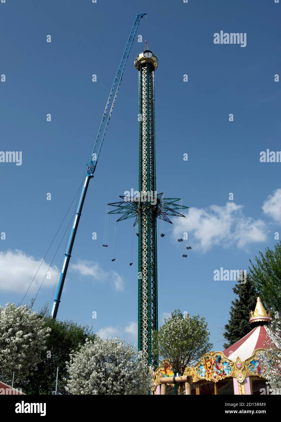 The world's tallest chairoplane is built in the Prater amusement park in  Vienna April 22, 2010. With a height of 117 metres (384 feet) and three  clocks on top of the construction,