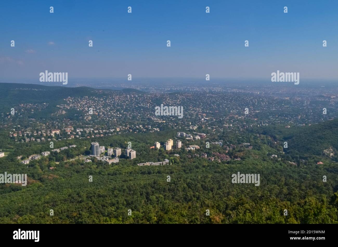 Panoramic view from the highest point of Budapest Janos Hill Stock
