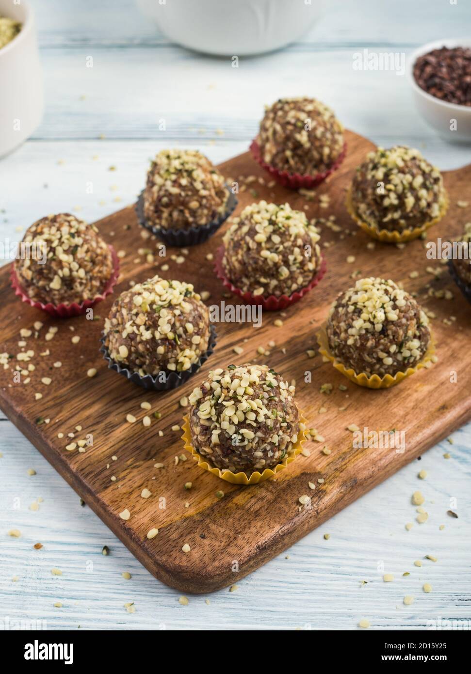 Energy protein balls with dates, hemp seeds Stock Photo Alamy