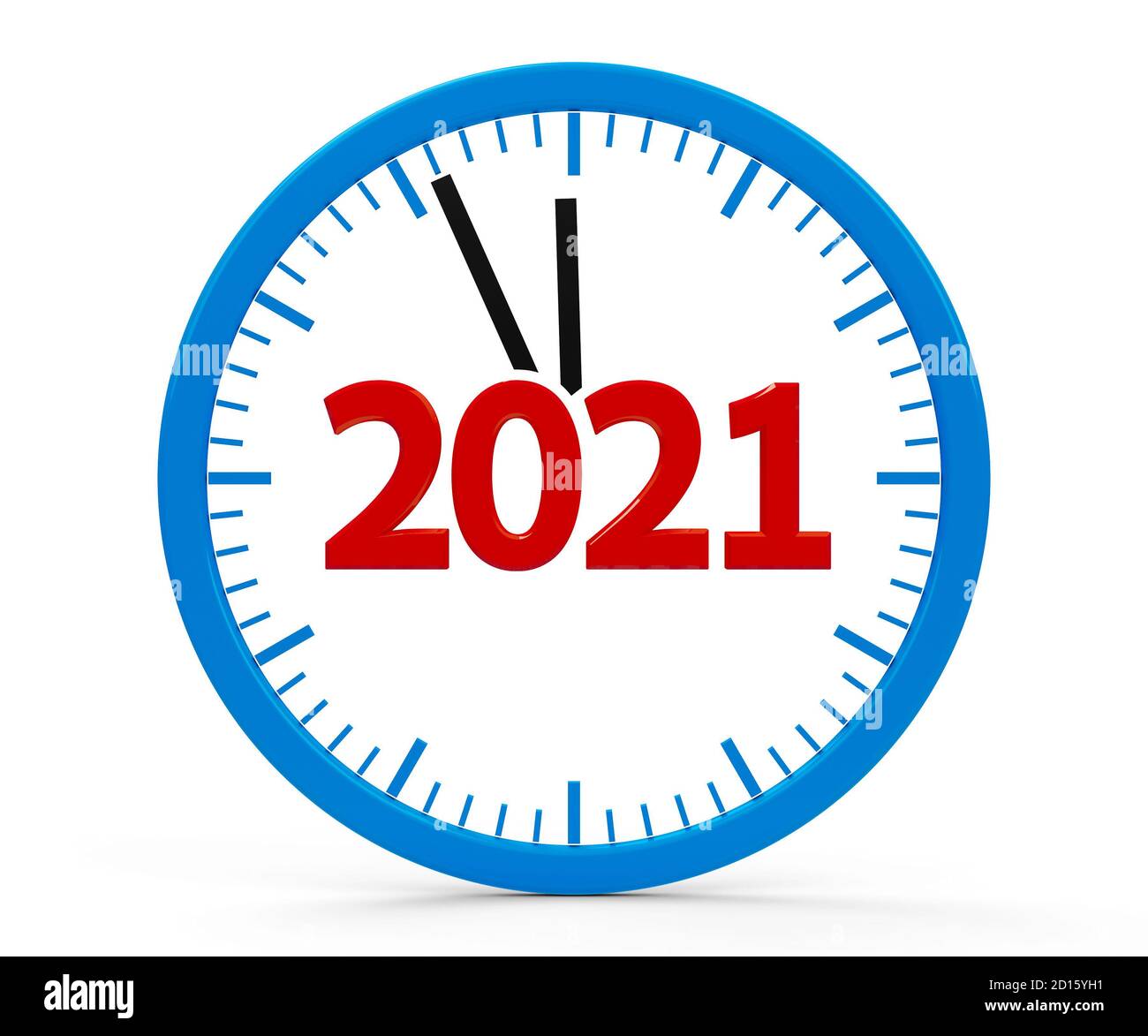 Modern isolated clock on white background represents new year 2021, three-dimensional rendering, 3D illustration Stock Photo