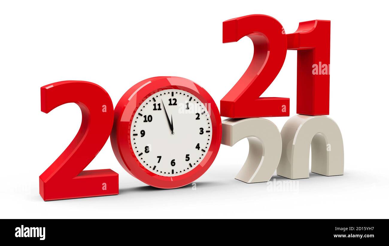 20202021 change with clock dial represents coming new year 2021, threedimensional rendering