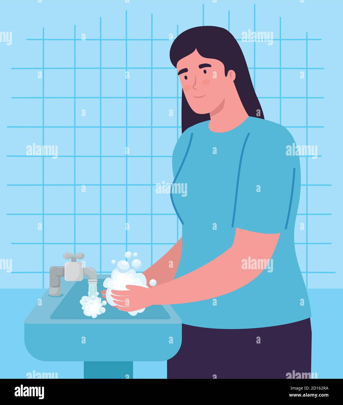 Global handswashing day woman washing hands with water tap vector ...