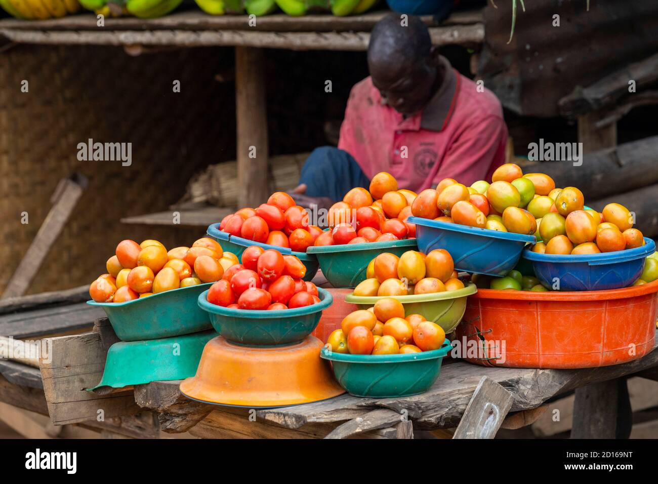 Uganda, Hills of Central Africa, Local fruit and vegetable market along