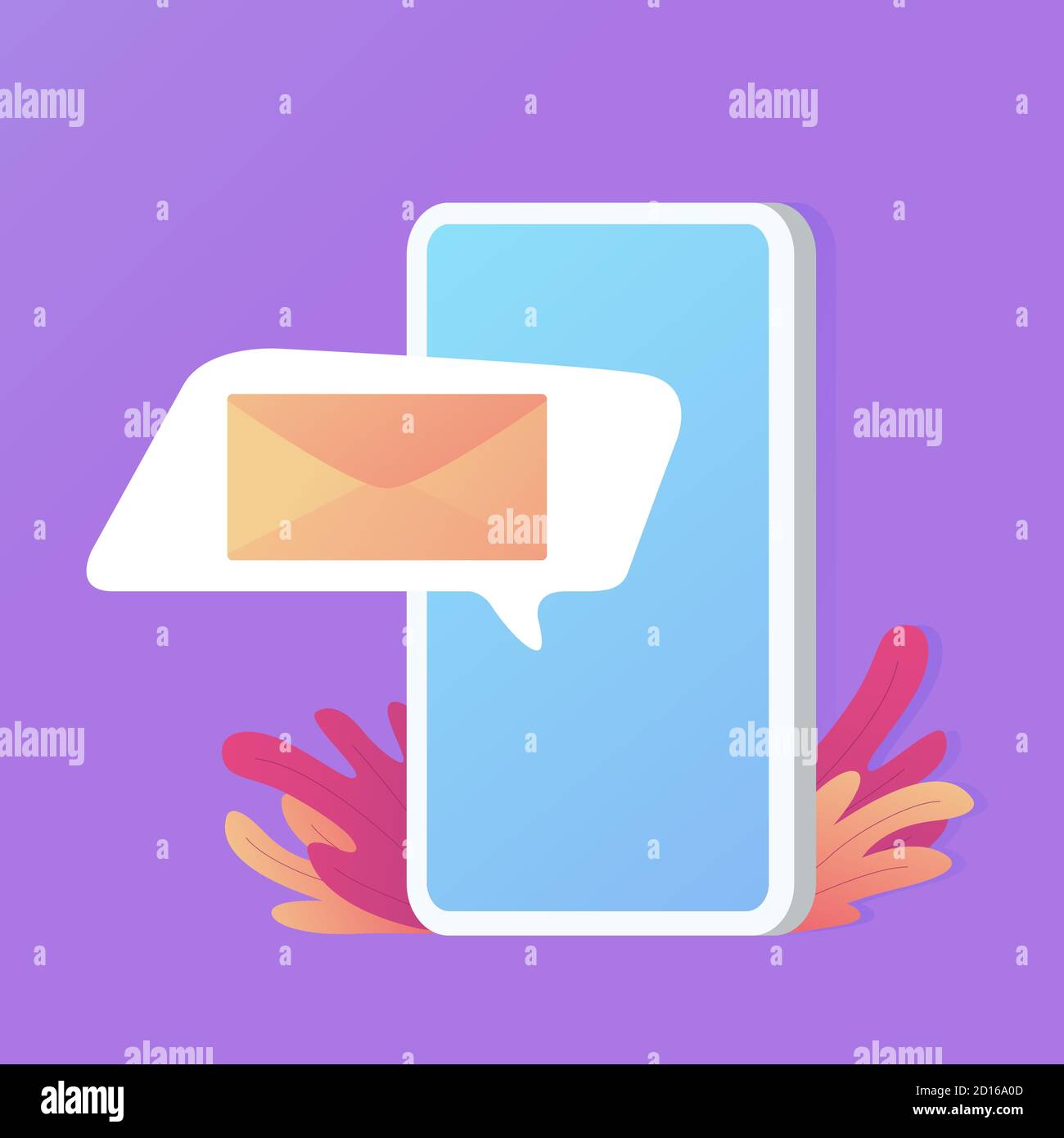 Smartphone speech bubble message. Receiving SMS. Email to phone. Stock Vector