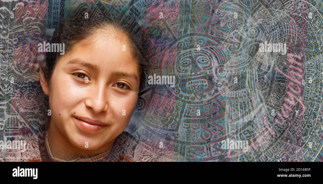Mexico, Chiapas state, San Cristobal de las Casas, Tzotzil woman portrait, photographic composition series 'voyage Dreams' representing people surroun Stock Photo
