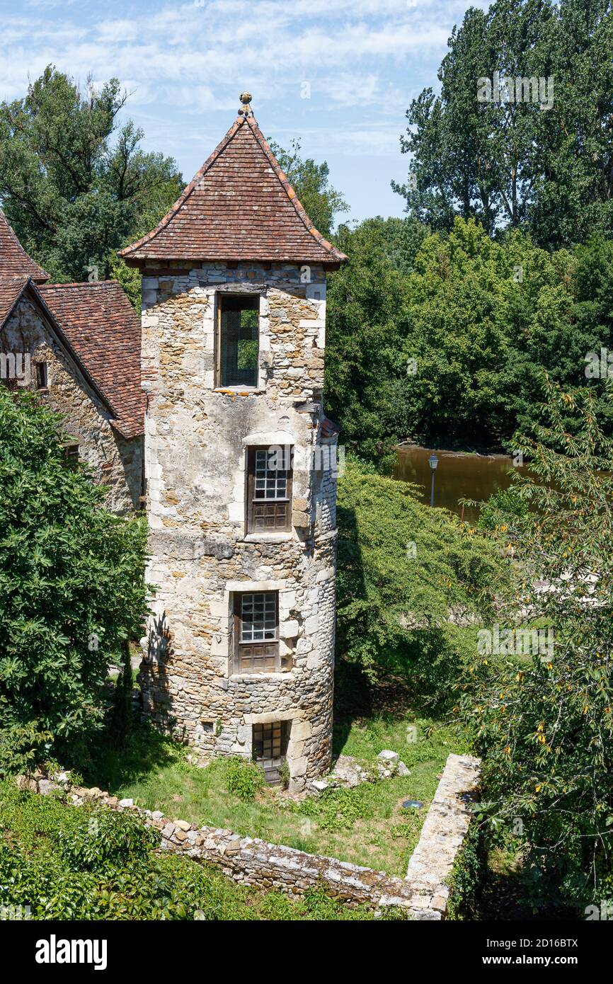 France, Lot, Carennac, labelled Les Plus Beaux Villages de France (The Most beautiful Villages of France), a tower Stock Photo