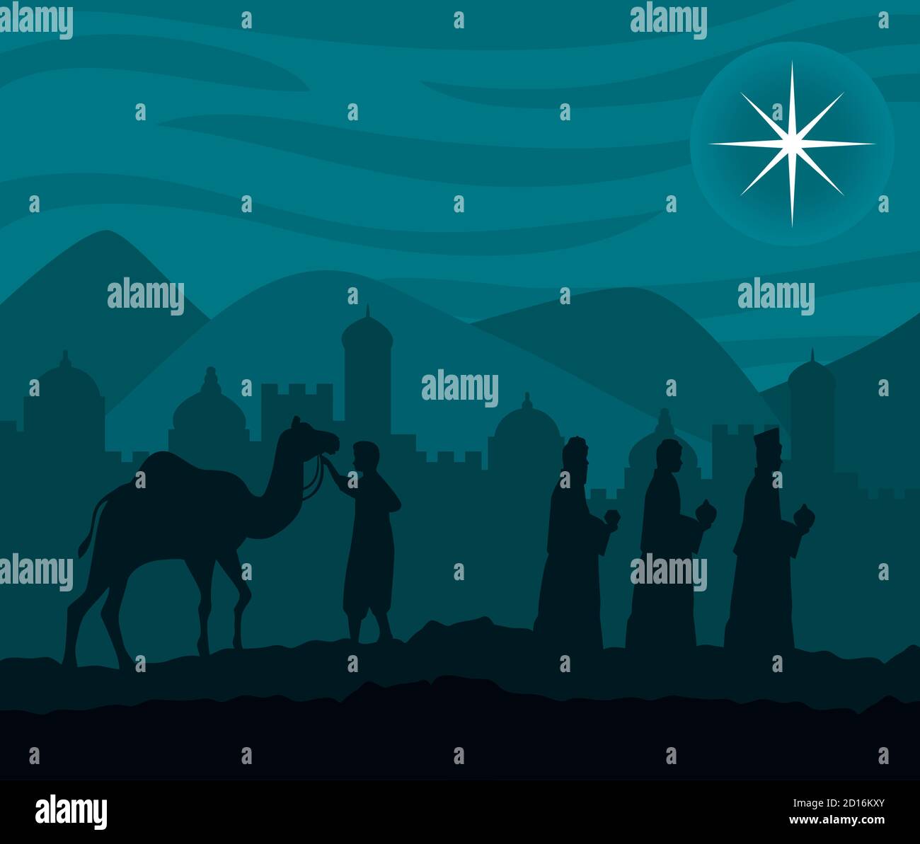 merry christmas nativity three wise men and camel vector design Stock ...