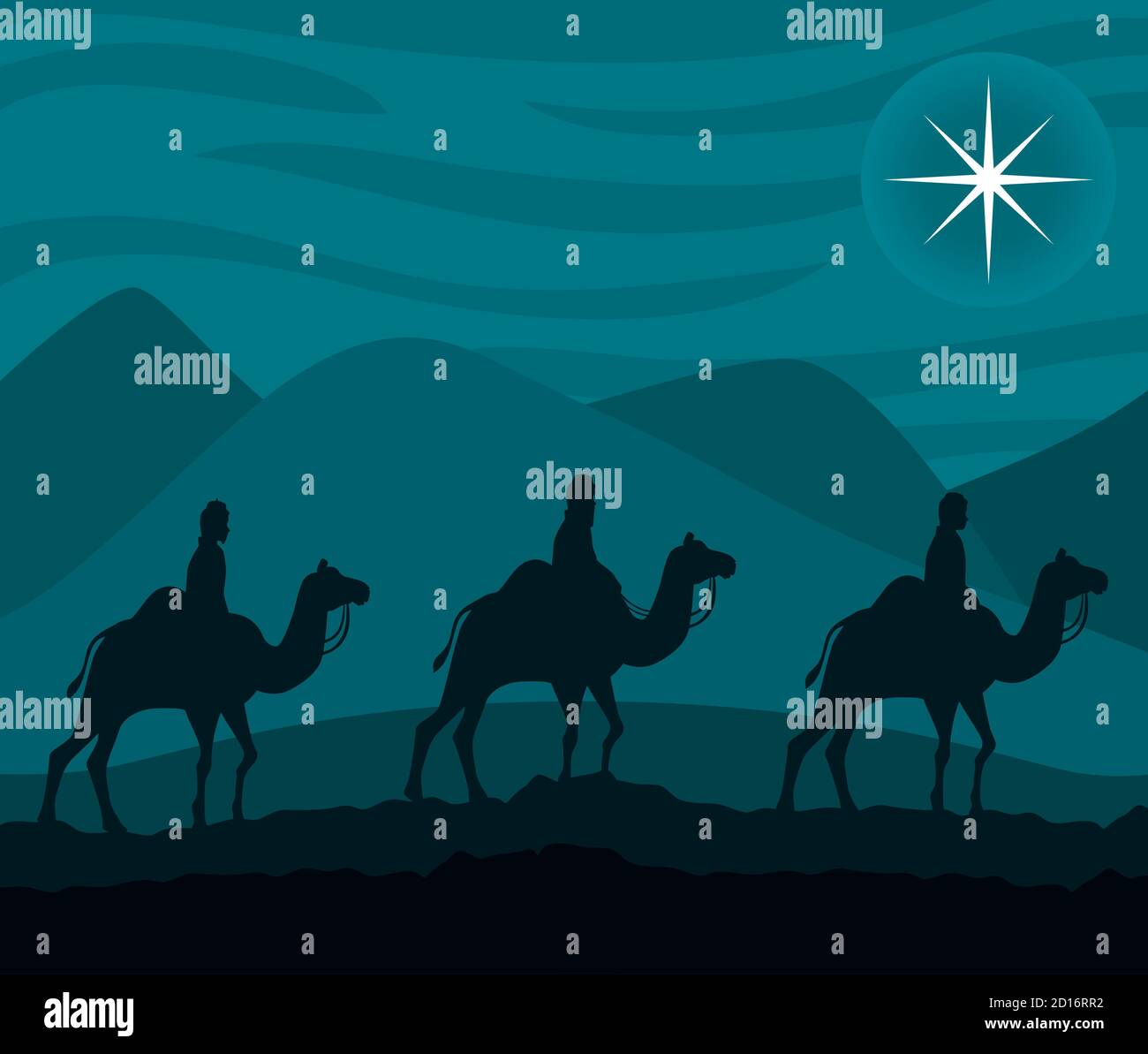 merry christmas nativity three wise men on camels vector design Stock ...