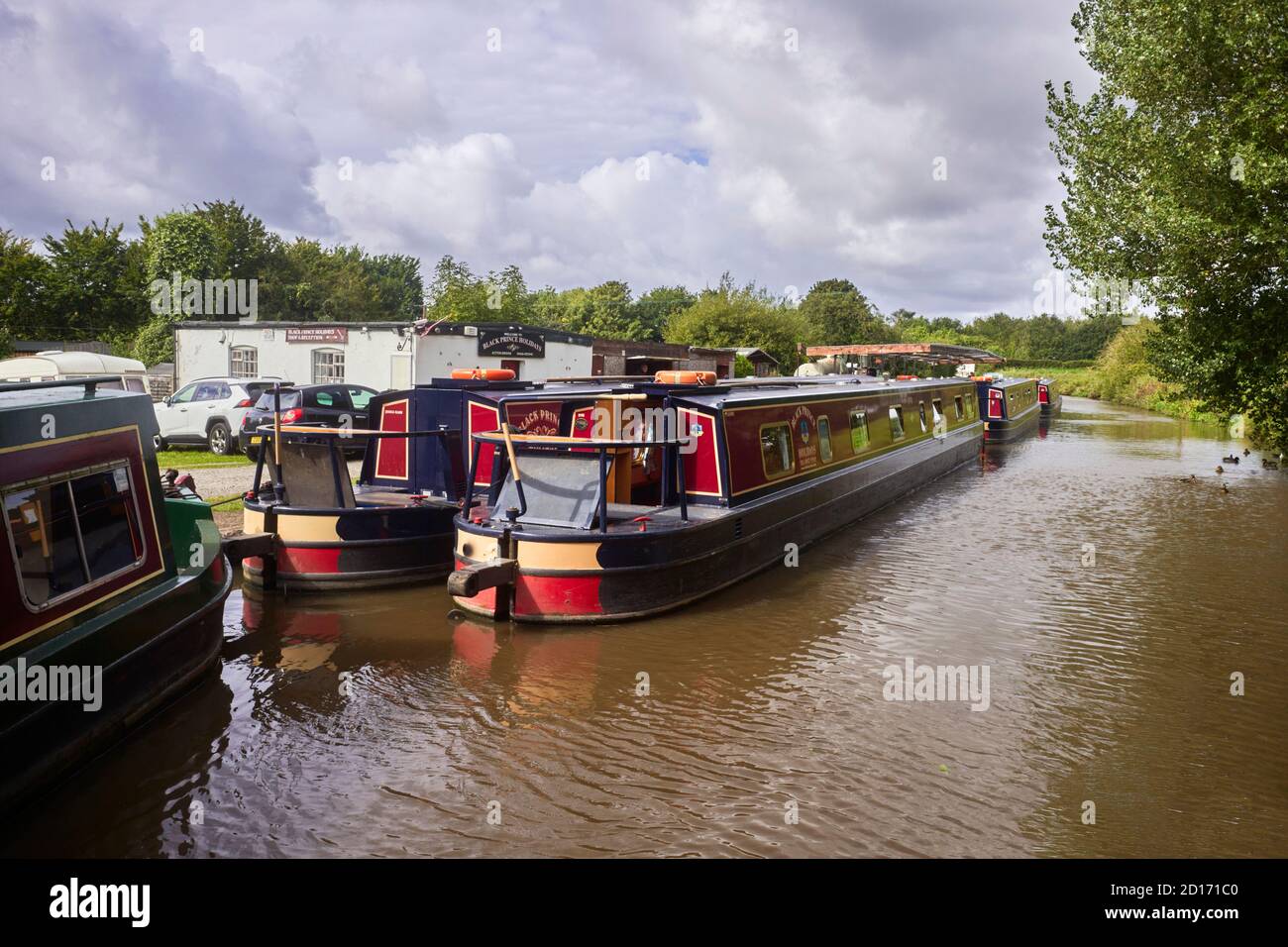 Black Prince narrowboat hire centre at Acton Bridge on the Trent and Mersey Stock Photo
