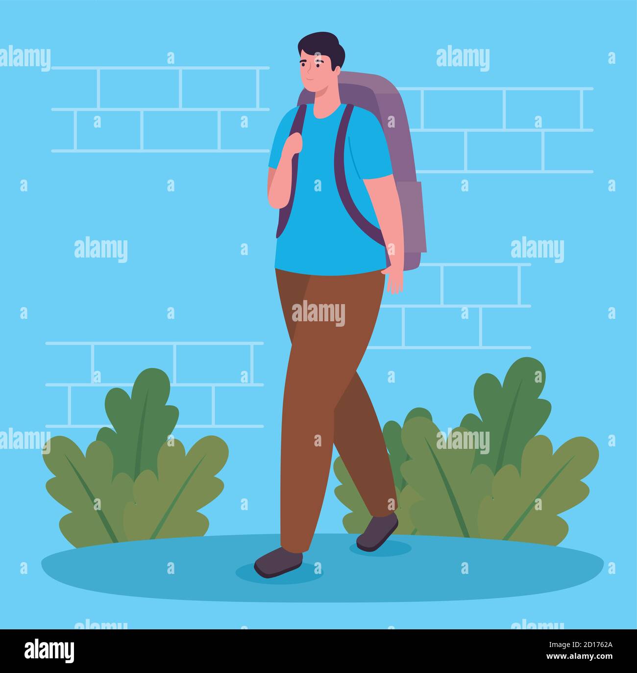 man walking with bag and shrubs vector design Stock Vector Image & Art ...