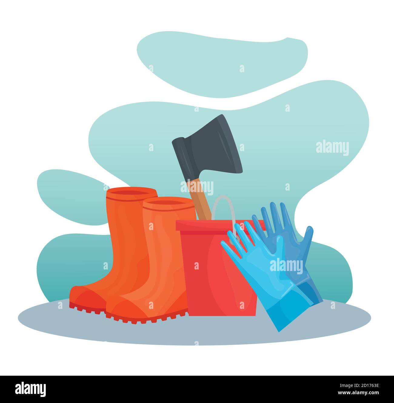 Gardening boots axe bucket and gloves vector design Stock Vector Image ...