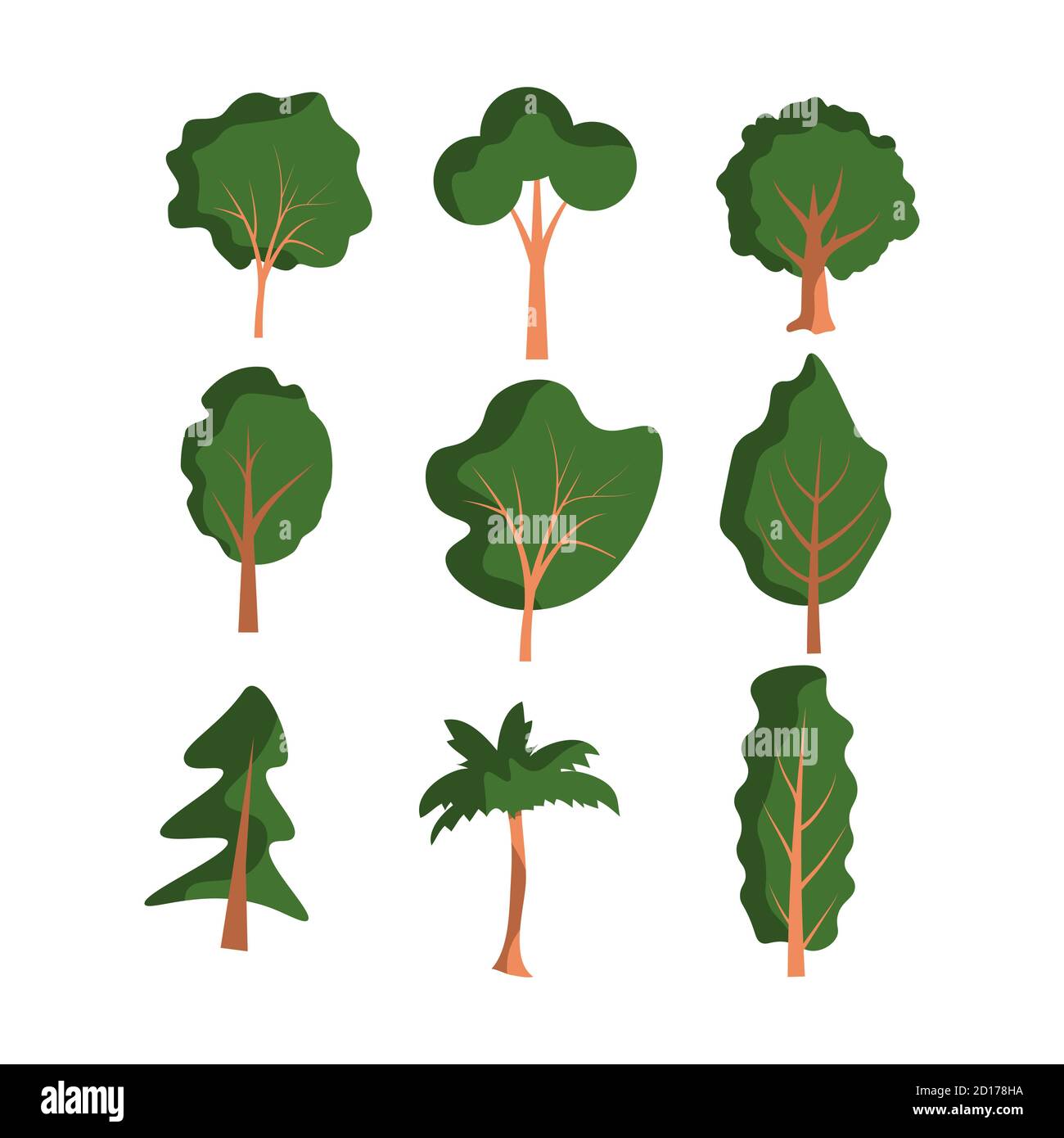 Isolated cartoon vector trees set Stock Vector