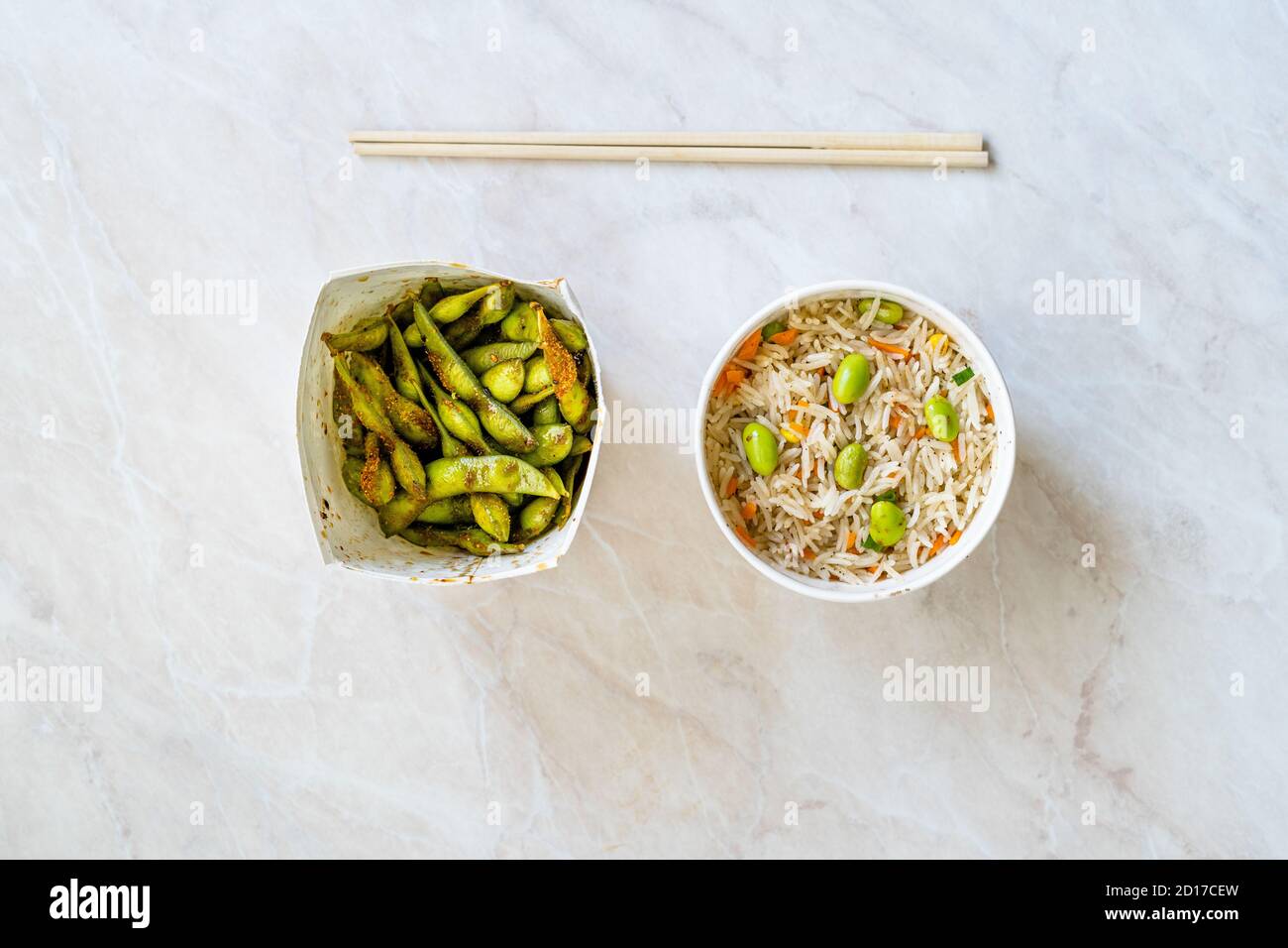Take Away Boiled Steamed Basmati Rice with Edamame Beans and Vegetables