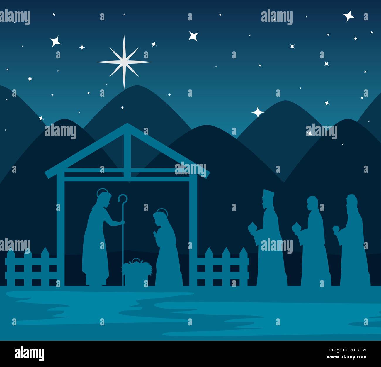 merry christmas nativity mary joseph and three wise men vector design ...