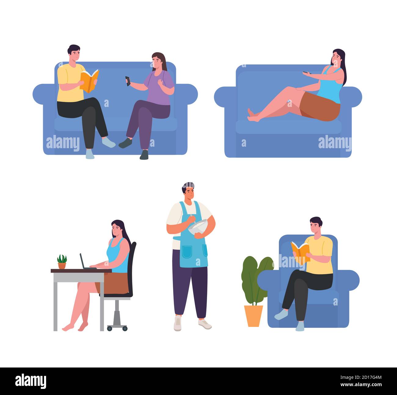 people doing activities at home icon collection vector design Stock ...