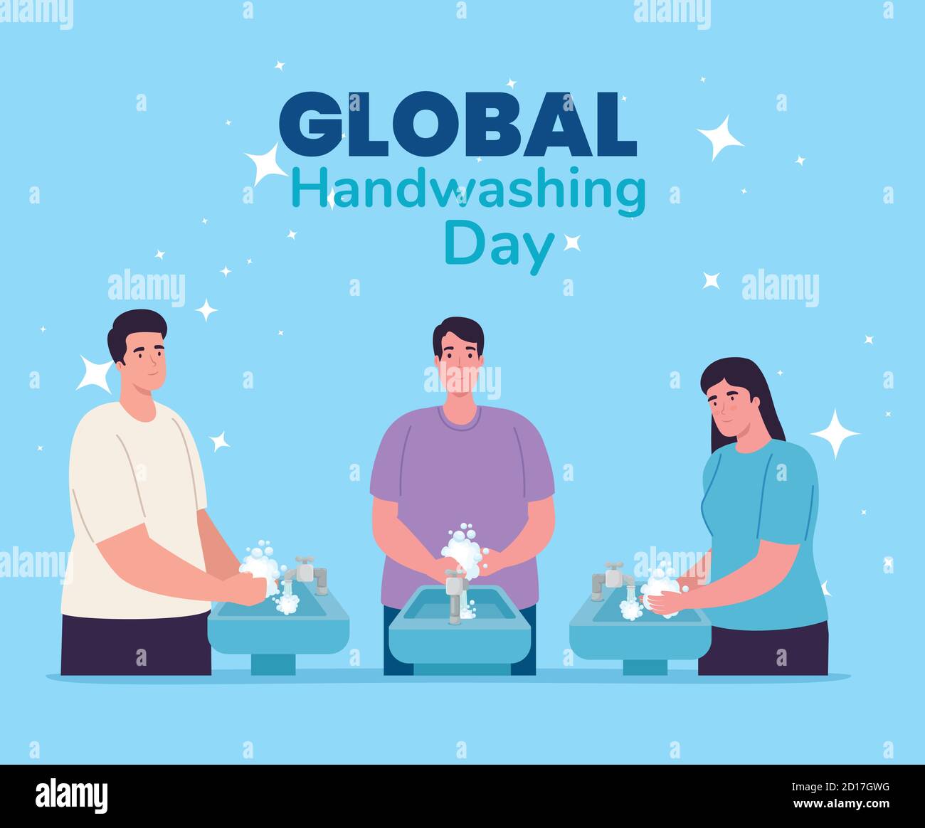 Global handswashing day men and woman washing hands with water tap ...