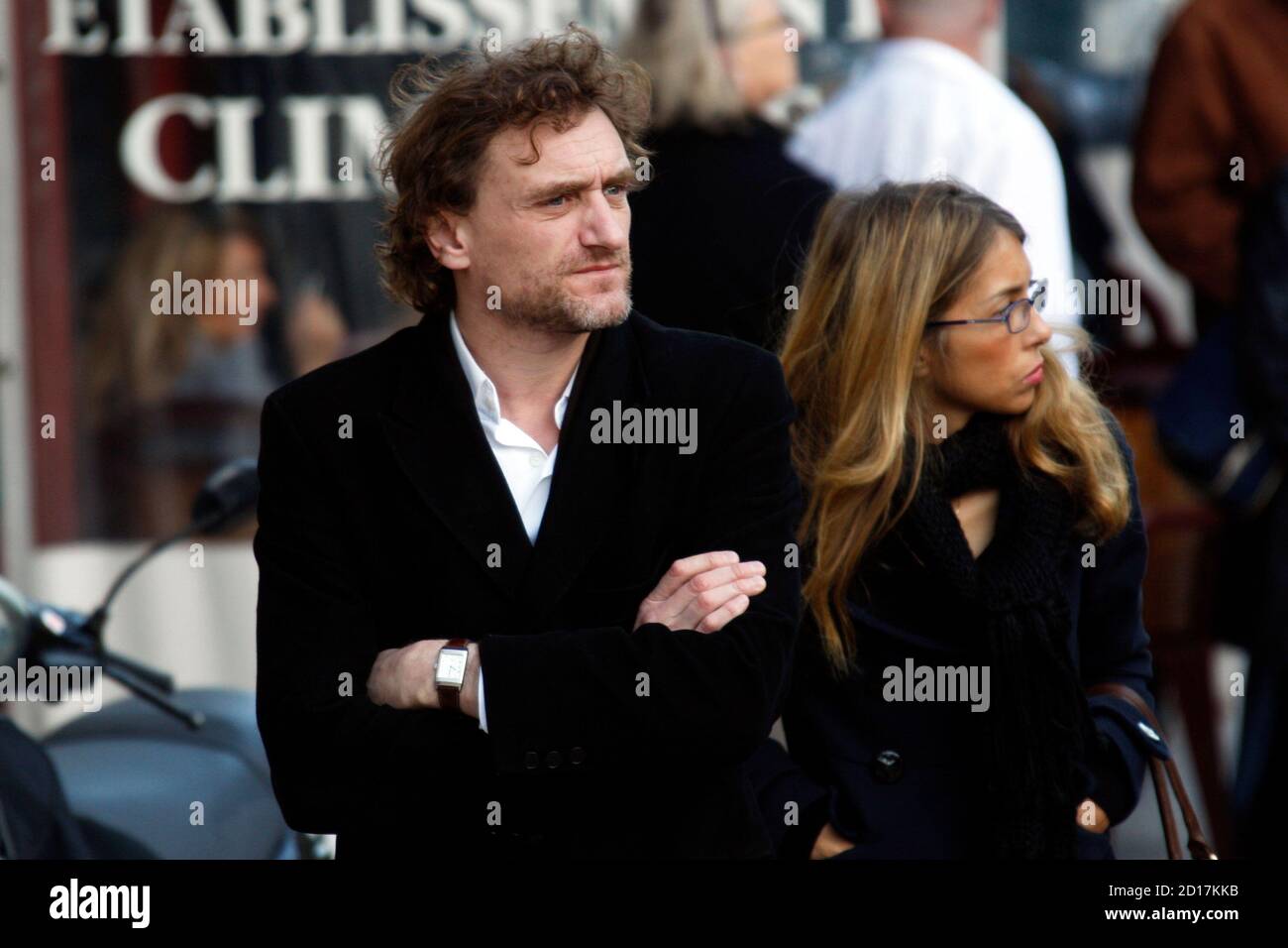French actor Jean-Paul Rouve (L) arrive at the funeral service for French  actor Guillaume Depardieu at the church in Bougival, near Paris, October  17, 2008. French film star Gerard Depardieu's son Guillaume,