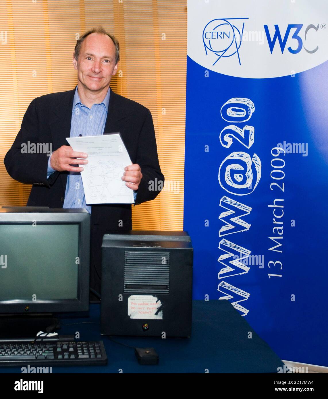 Tim said to be inventor of World Wide Web poses during a photo call before a conference marking 20th anniversary of web at the European Organization for Nuclear