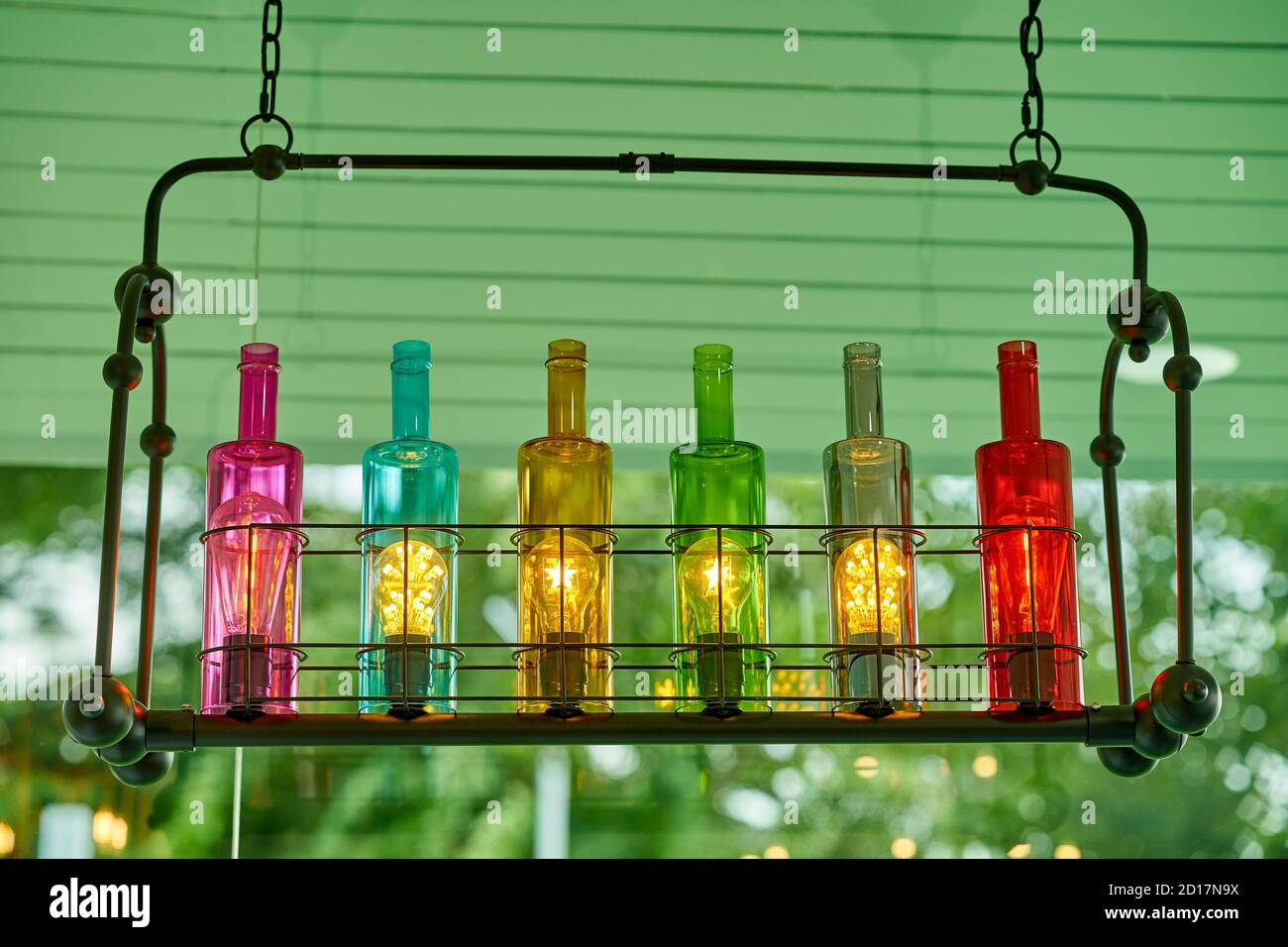 Lighting display made from colored bottles Stock Photo Alamy